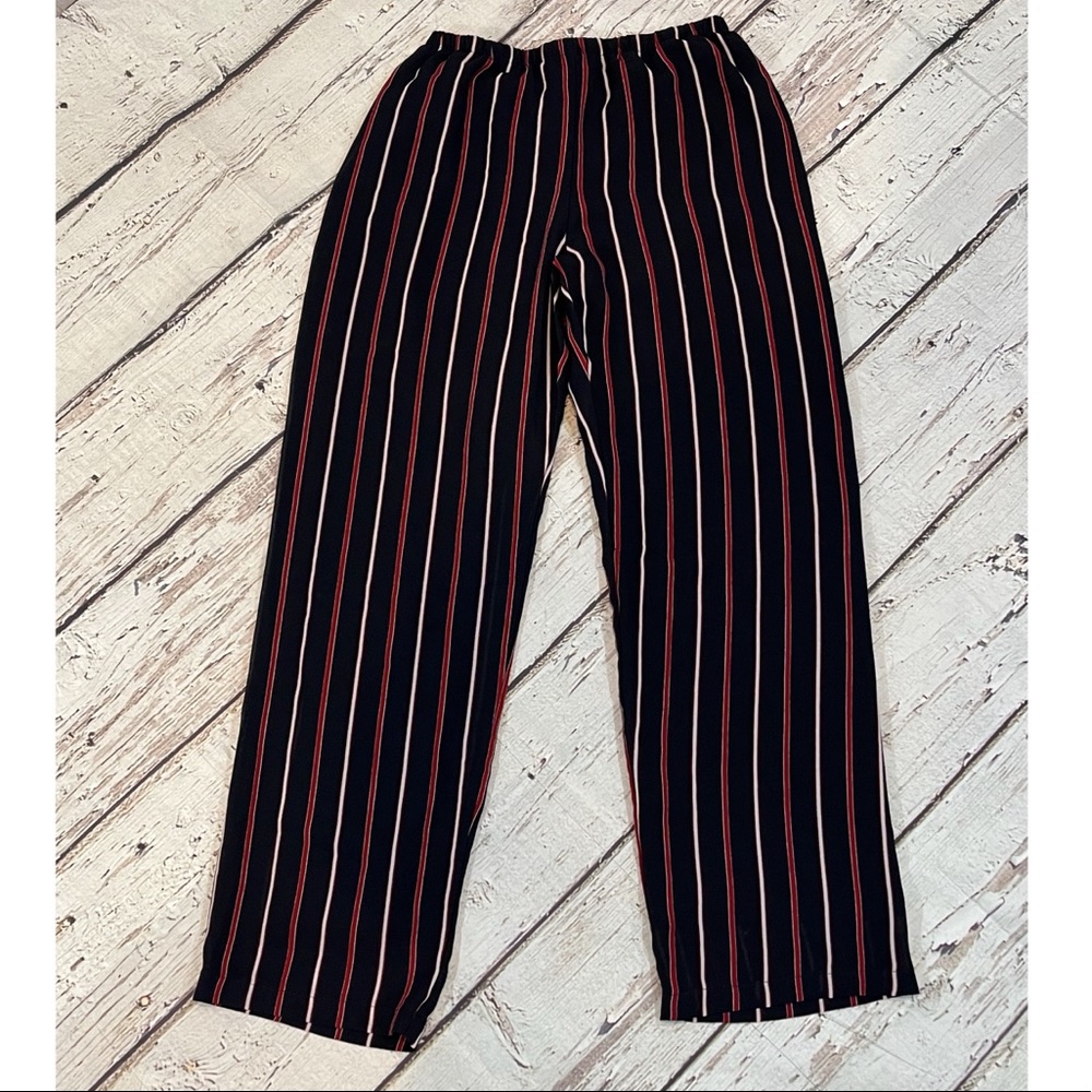 BRANDY MELVILLE Pants Elastic Waist Navy Red White Stripes-OS